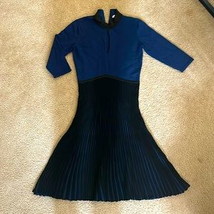 Navy and Black Knit Sweater Dress, 3/4 sleeve knee length dress